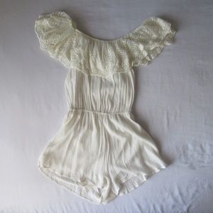White lace off-shoulder romper